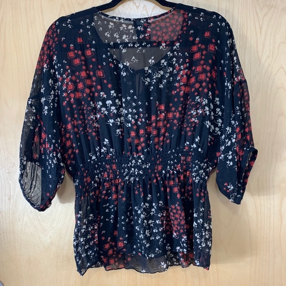 Anthropologie Fei Floral Silk Sheer 3/4 Sleeve Top - Picture 7 of 14